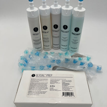 Hydrafacial Treatment Pack (tall bottles) Glysal Prep 7.5%, Activ4, Extract, Antiox+, Rinseaway & 45 Tips Hydratreament Pack for Sale